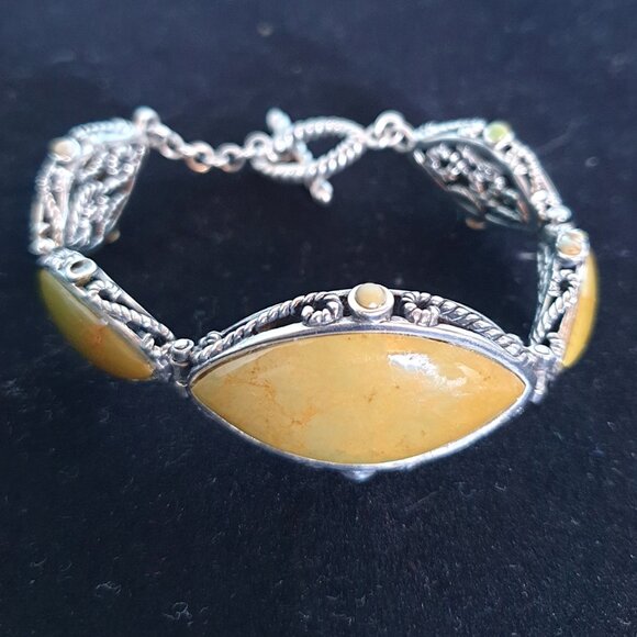 Bold Vintage Southwestern Hand Crafted Green Gaspeite 925 Silver BARSE Bracelet - Picture 6 of 17